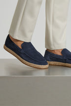 Loafer espadrille bleu marine – vue latérale slip-on daim