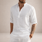 Chemise Lin Homme Col Montant Blanc – Valenne