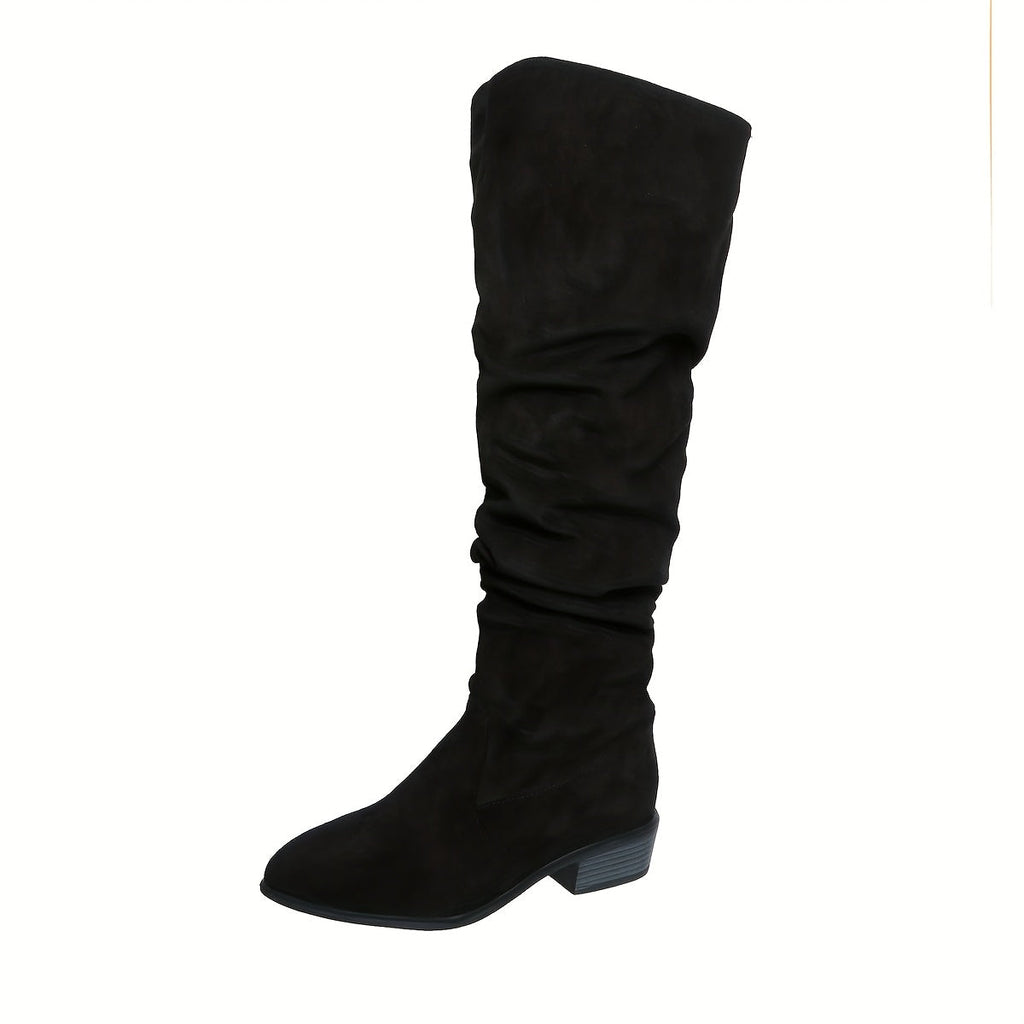 Bottes Slouchy Suédine Femme Noir Vue Dos – Valenne