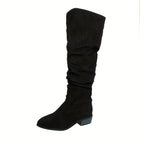 Bottes Slouchy Suédine Femme Noir Vue Dos – Valenne