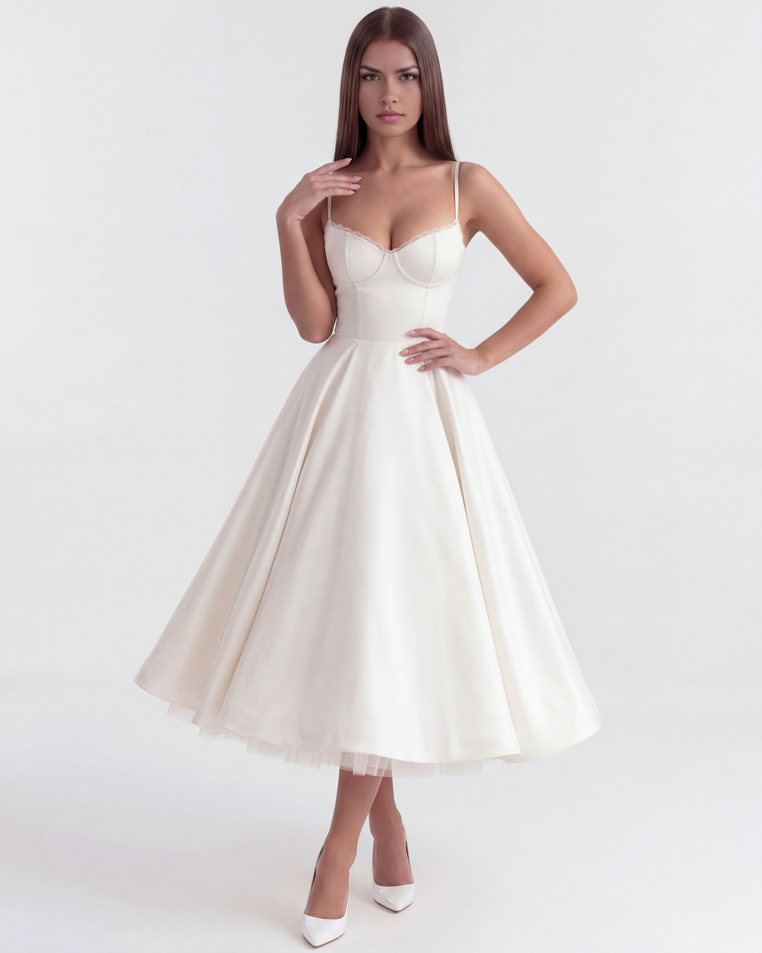 Robe blanche tulle floaty midi – vue de dos fermeture éclair