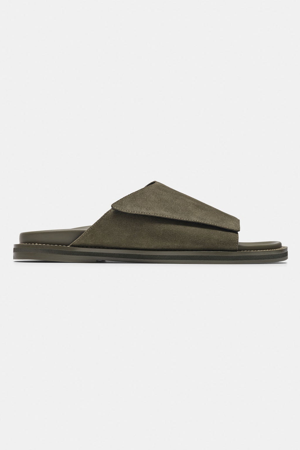 Vino Sandals Vert Olive – slides daim homme premium