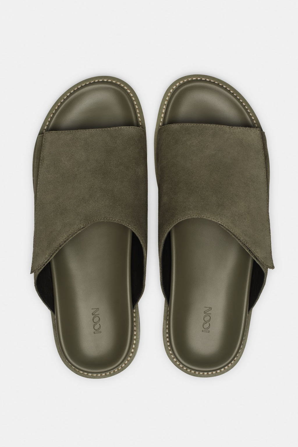Vino Sandals olive – vue de face panneau daim large