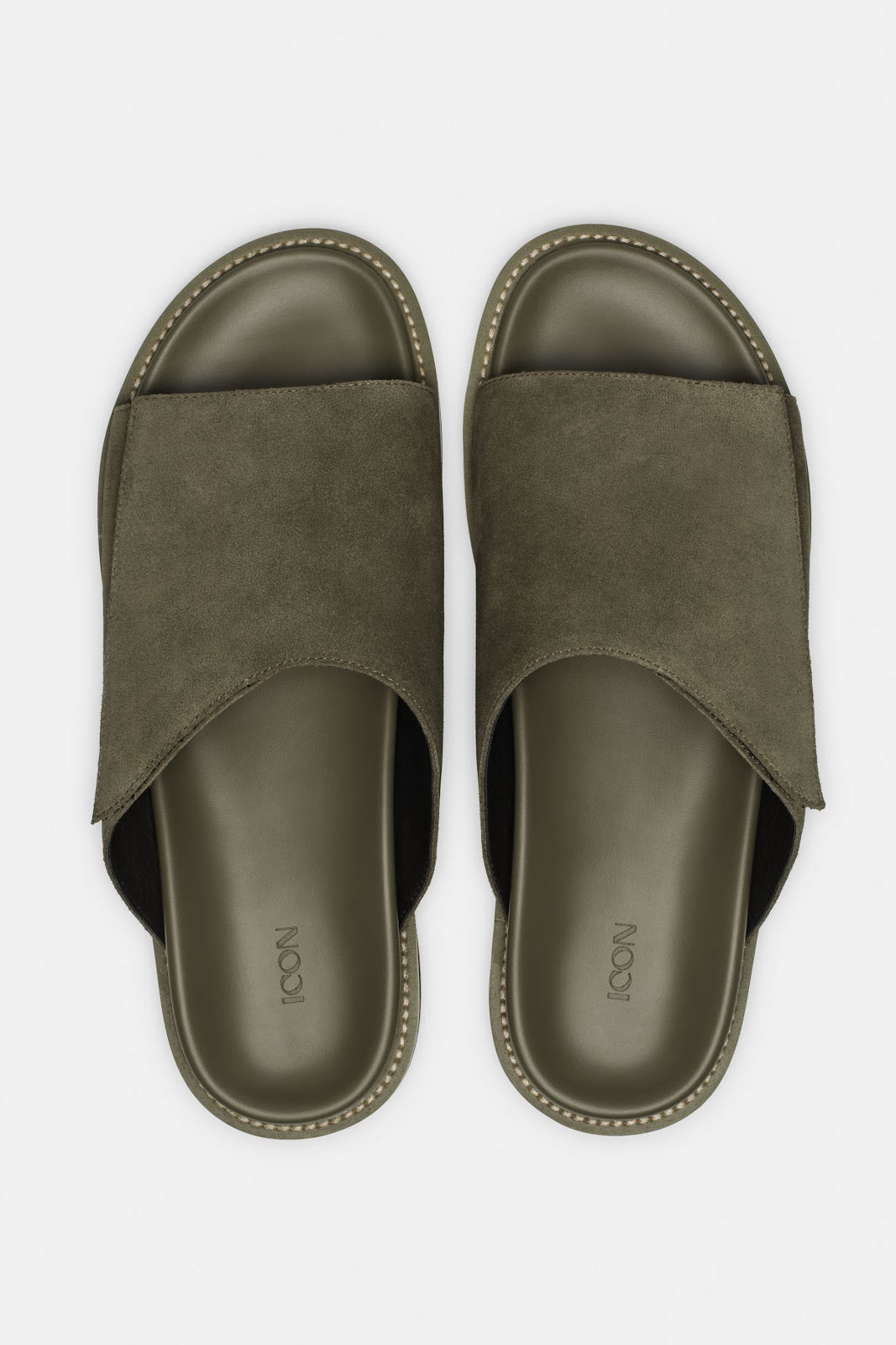 Vino Sandals olive – vue de face panneau daim large