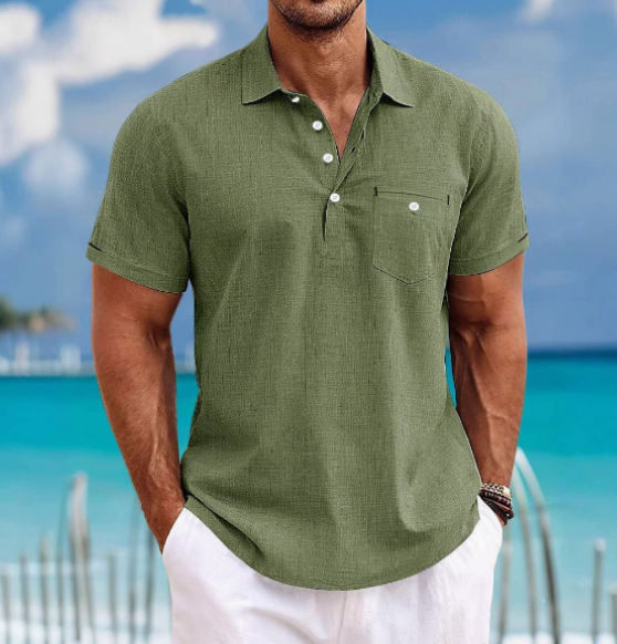Chemise Homme Col Classique Manches Courtes Vert – Valenne