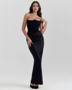 Robe maxi noire soirée – vue trois-quarts
