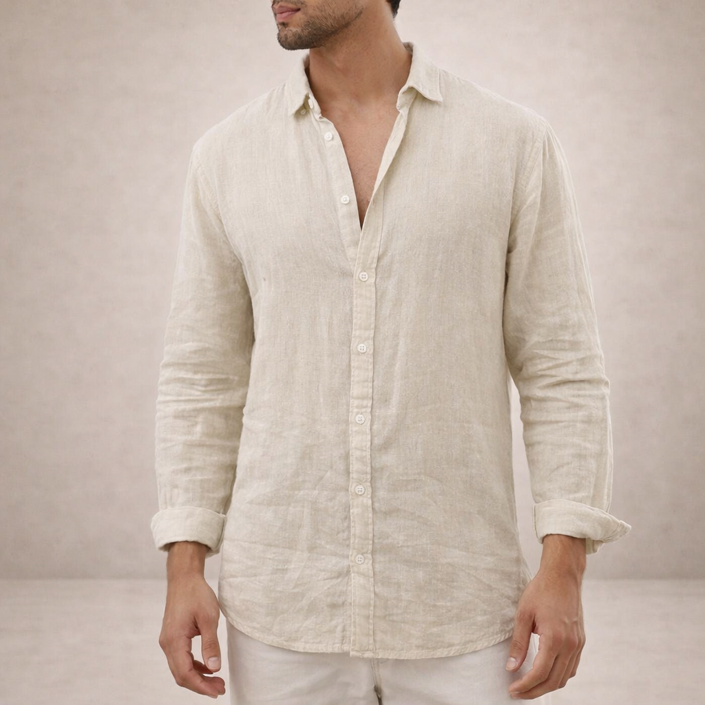Chemise Lin Homme Col Ouvert Kaki – Valenne
