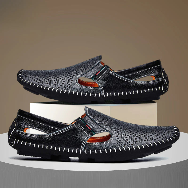 Sandales été homme cuir – détail coutures