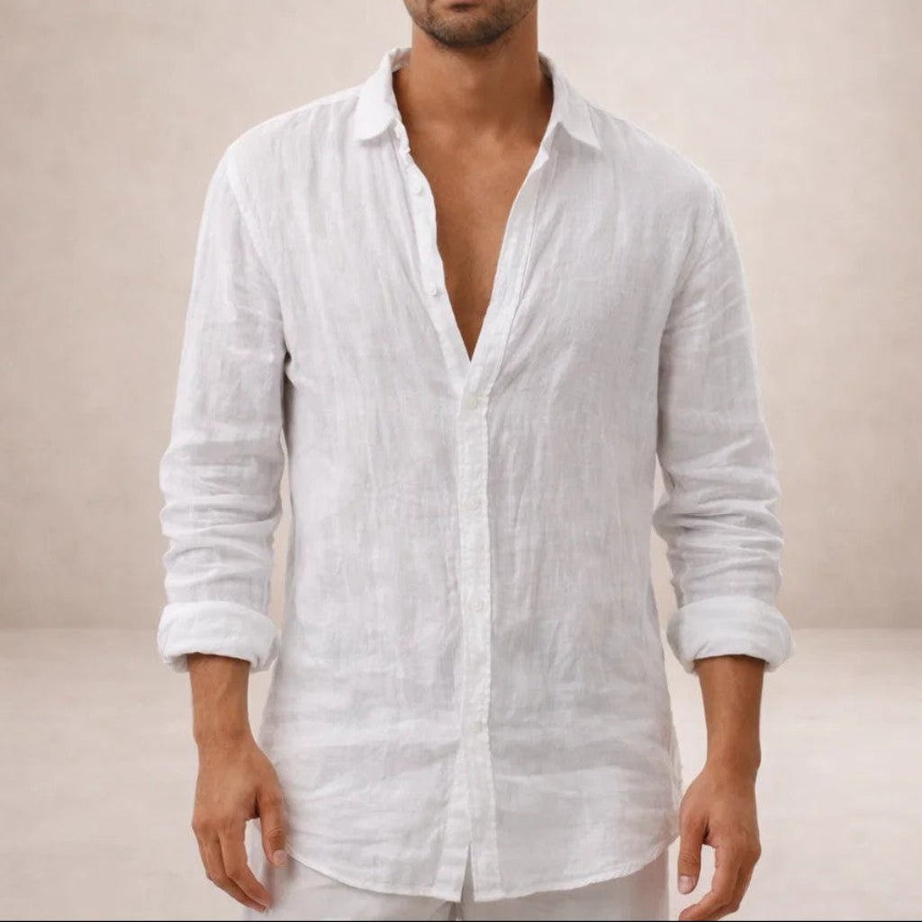 Chemise Lin Homme Col Ouvert Blanc – Valenne