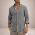 Chemise Lin Homme Col Ouvert Manches Longues Gris – Valenne