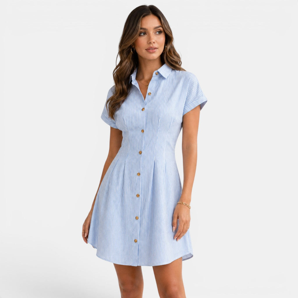 Robe Chemise Midi Été Femme Bleu Ciel Rayé – Valenne
