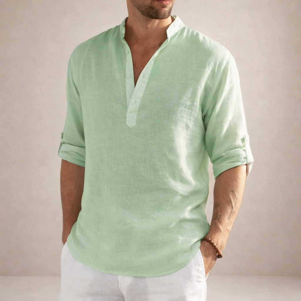 Chemise Lin Homme Col Montant Vert Clair – Valenne