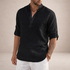 Chemise Lin Homme Col Montant Noir – Valenne