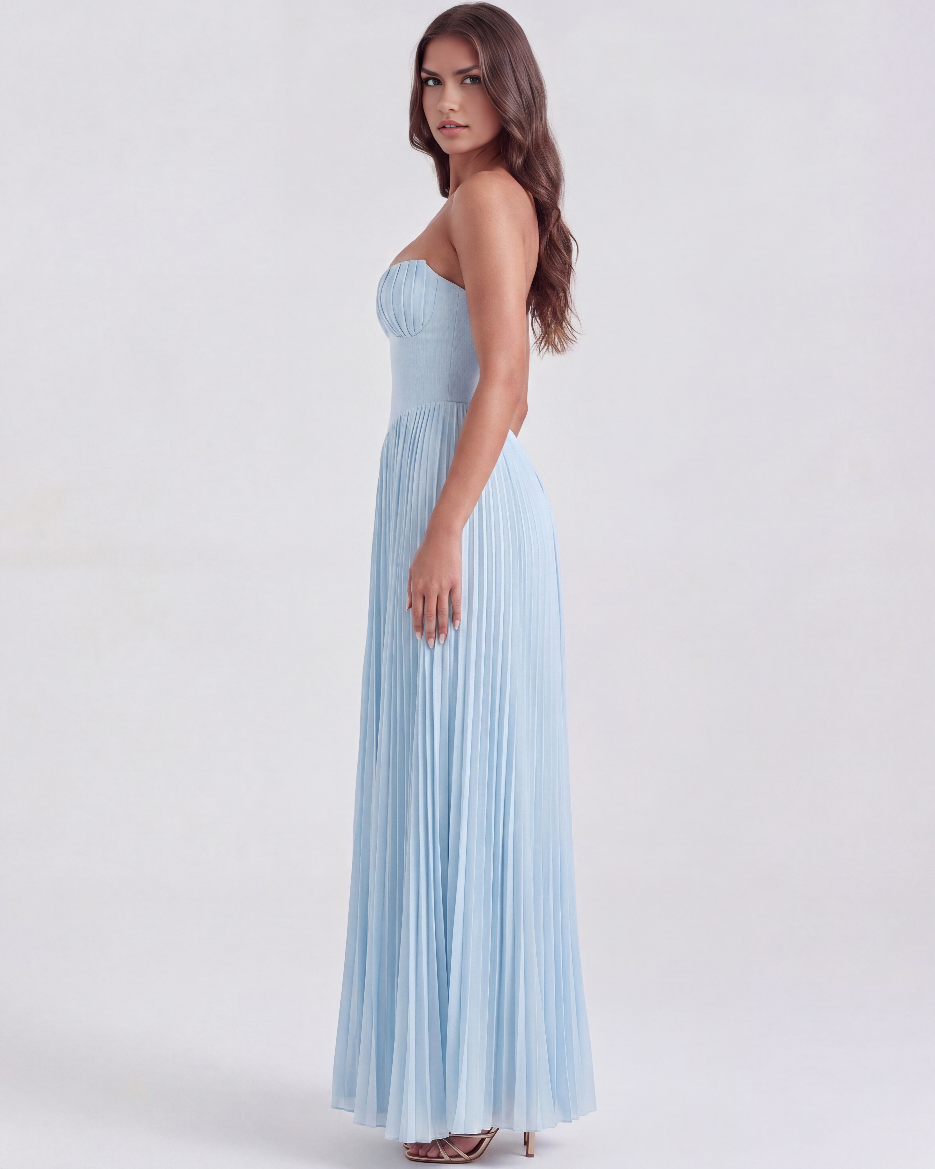 Robe longue bleu océan glamour femme – vue de dos