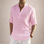 Chemise Lin Homme Col Montant Rose – Valenne