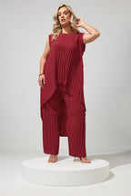 Top plissé rouge col rond – vue de face grande taille