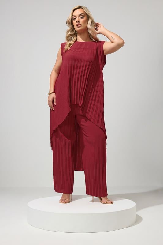 Top plissé rouge col rond – vue de face grande taille