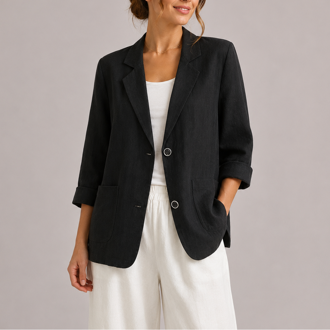 Blazer Lin Femme Noir Été – Valenne