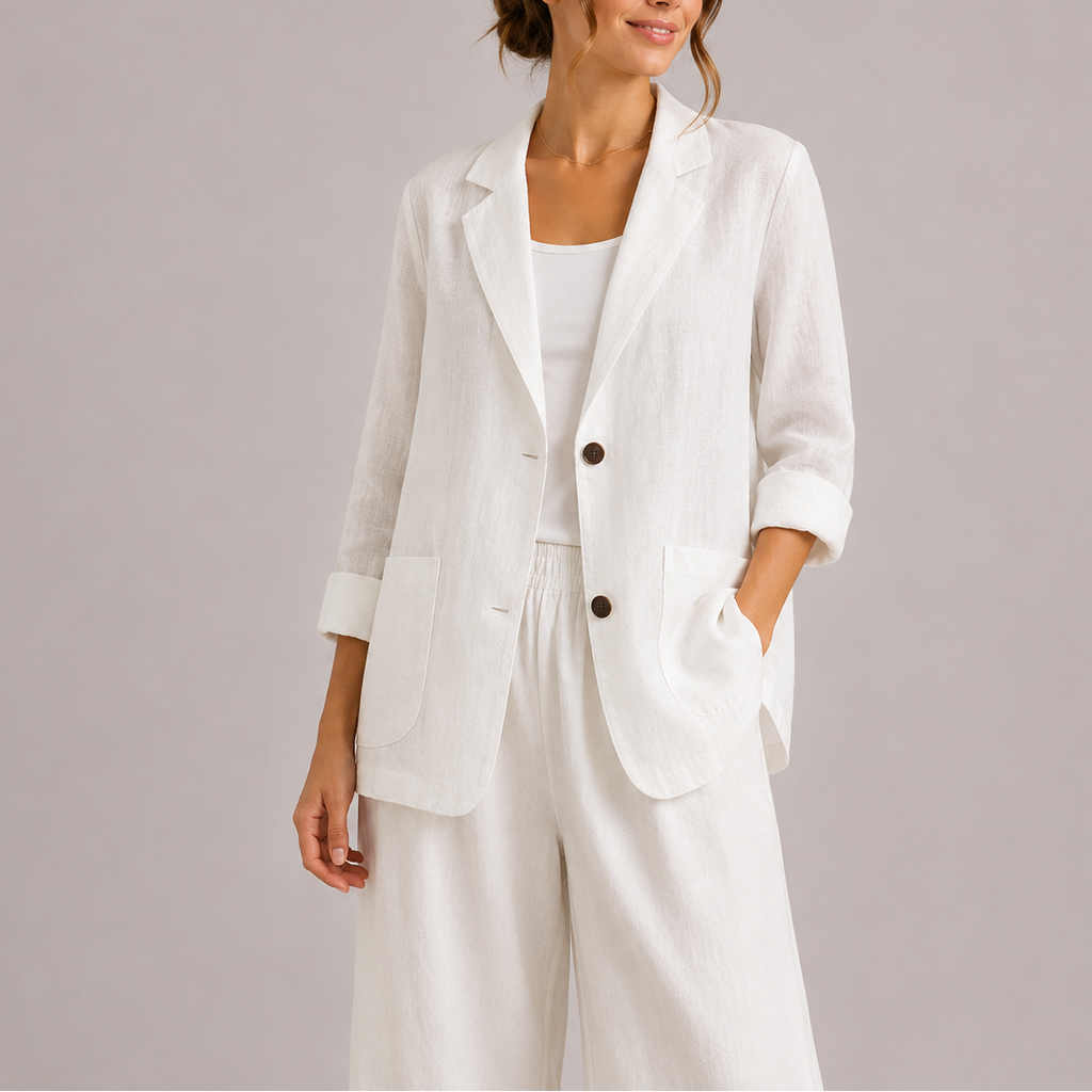 Blazer Lin Femme Blanc Casual – Valenne