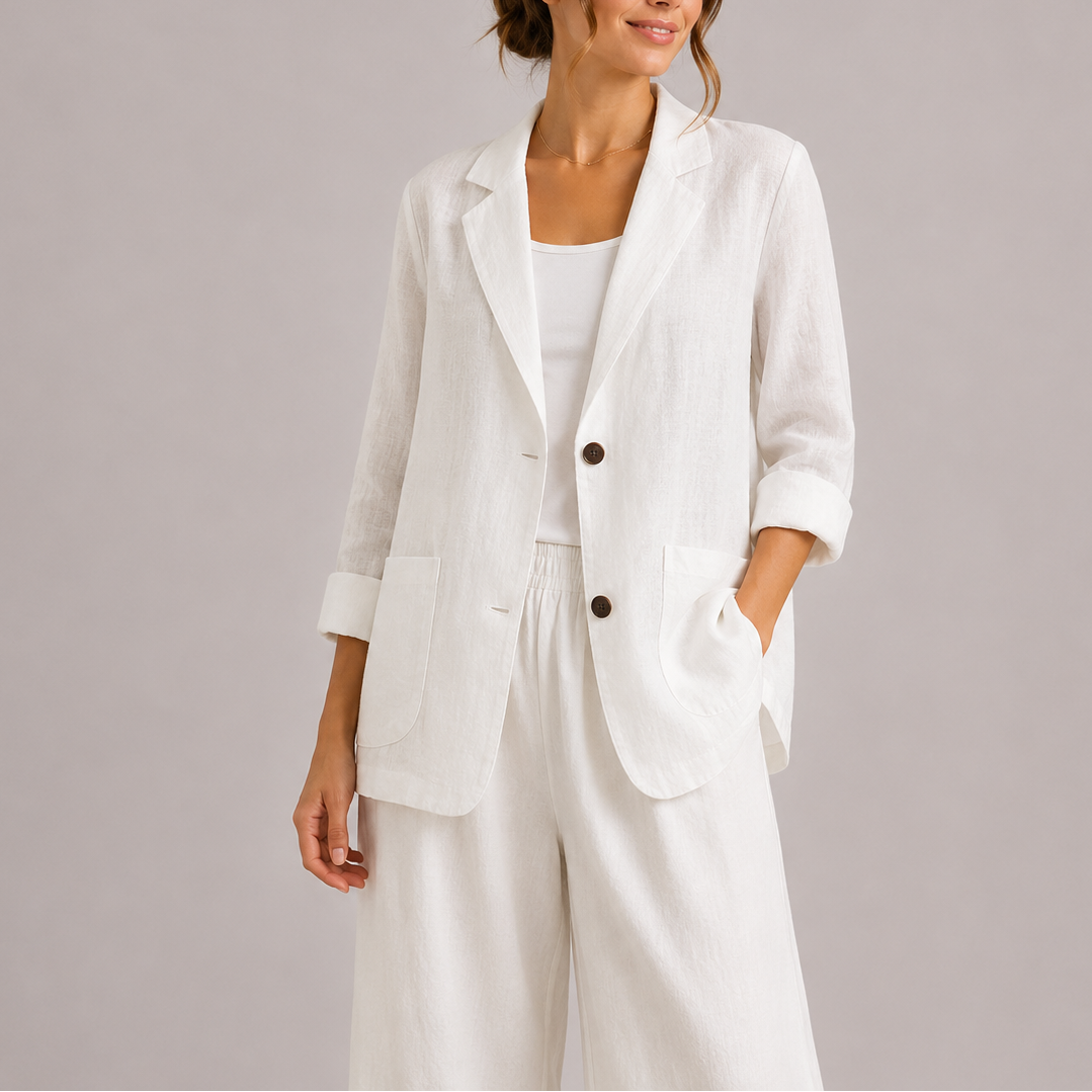 Blazer Lin Femme Blanc Casual – Valenne