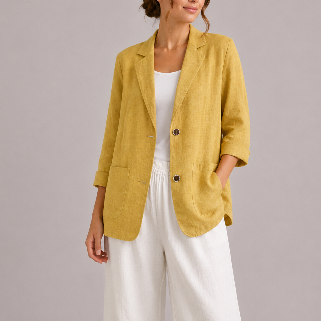 Blazer Lin Femme Jaune Élégant – Valenne