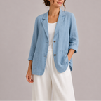 Blazer Lin Femme Léger Bleu – Valenne