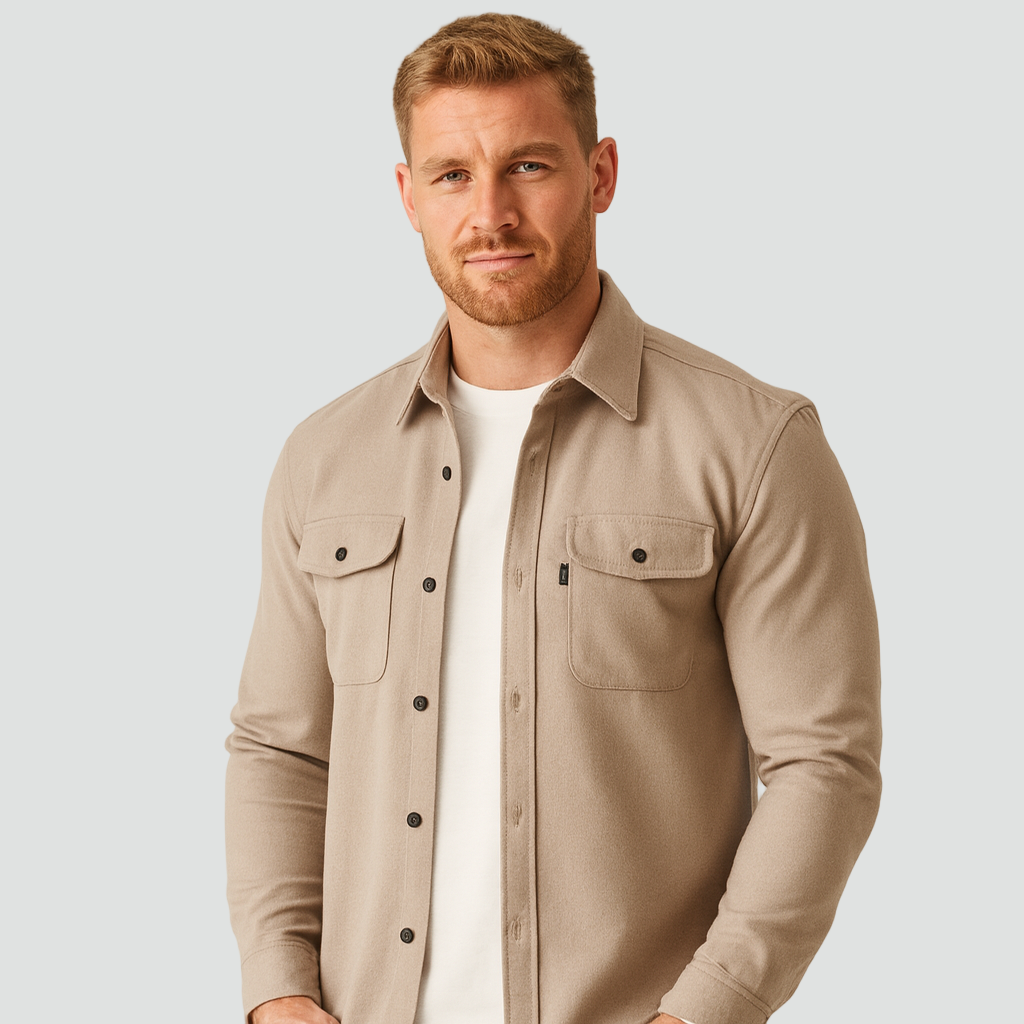 Overshirt Homme Beige Poches Poitrine – Valenne