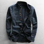Chemise col officier coton lin homme