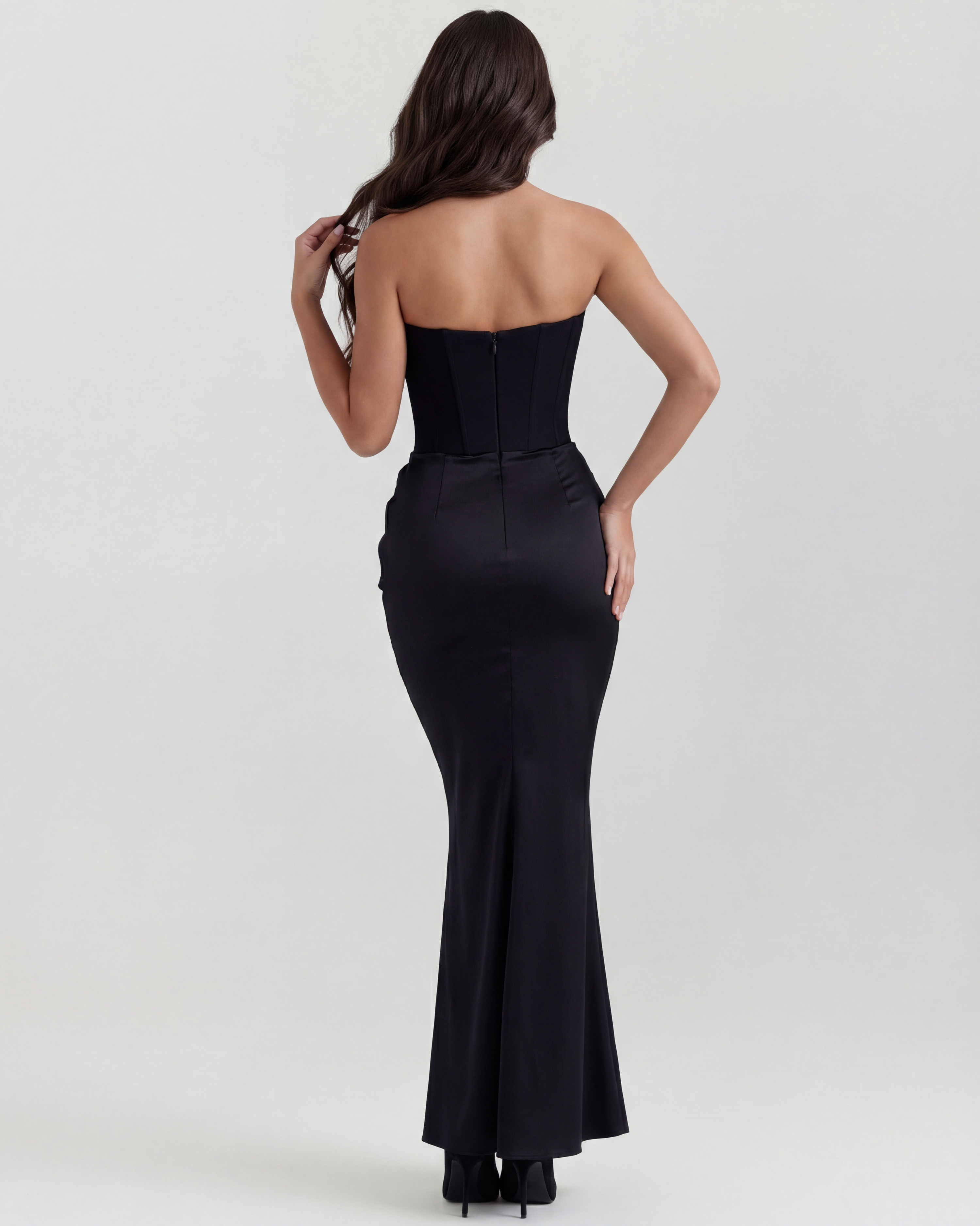 Robe longue noire femme élégante – vue complète