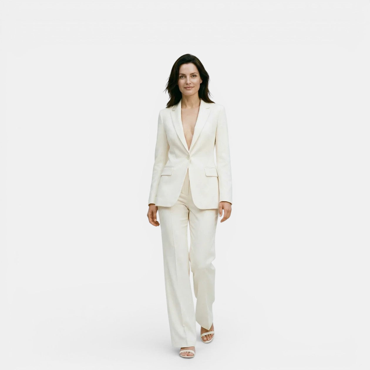 Ensemble Tailleur Femme Blanc Élégant Vue Face – Valenne