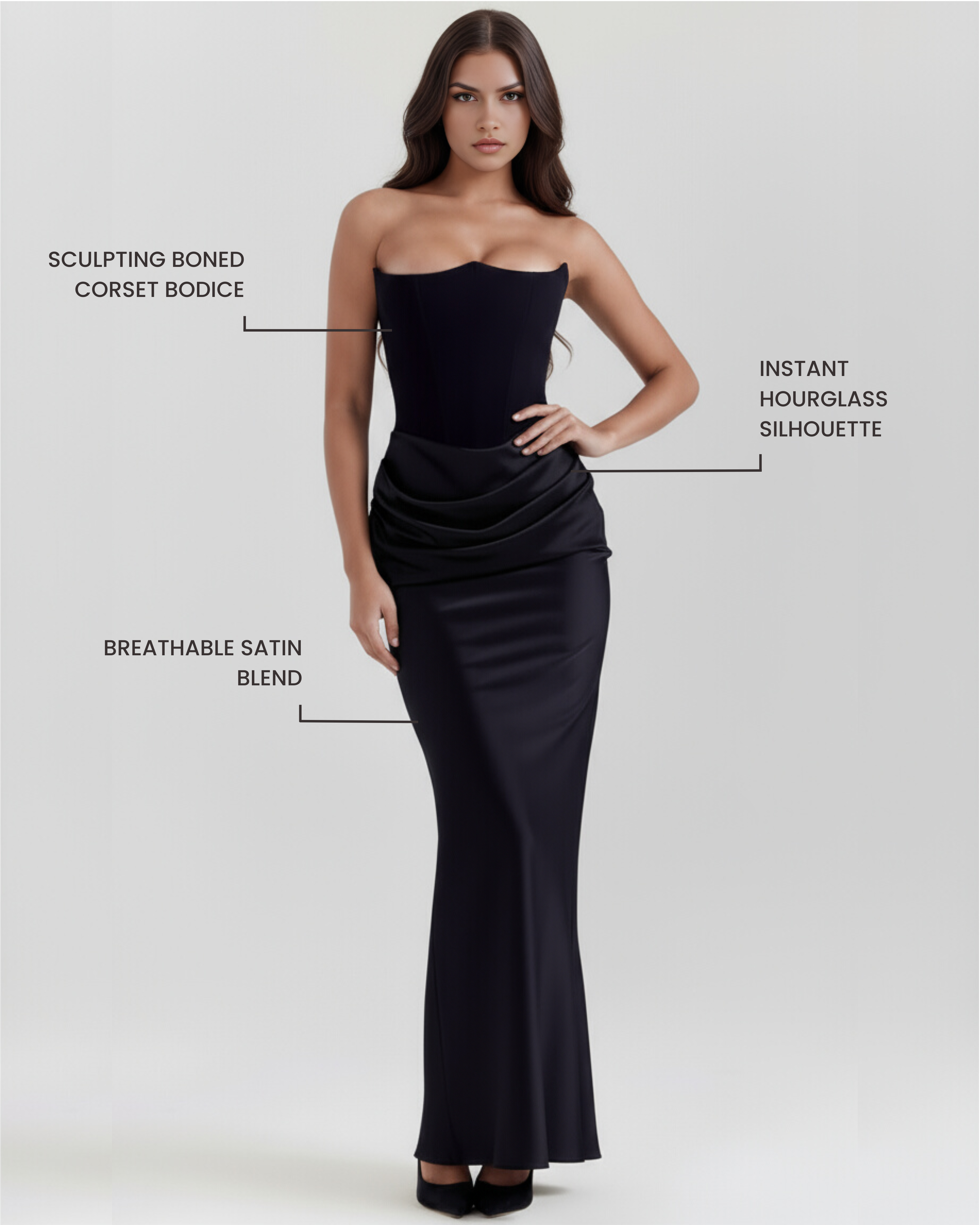Robe longue noire Rosalind – vue de face lifestyle