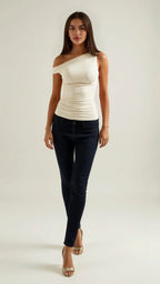 Haut une épaule élégant drapé matière douce Carol