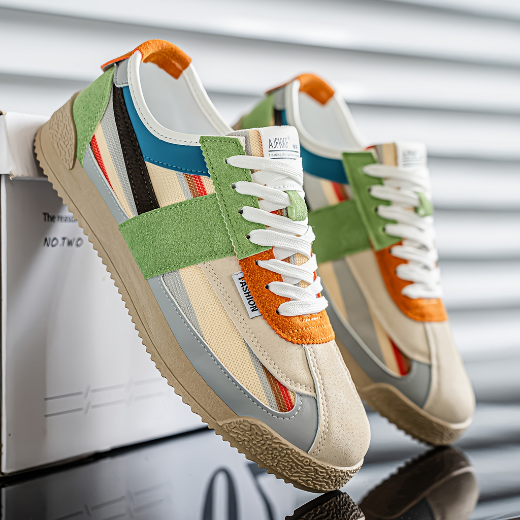 Hensen Retro Sneakers Vert Orange – vue principale sneakers rétro homme Valenne