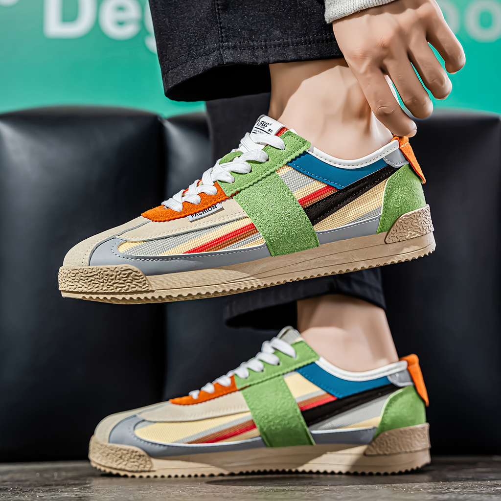 Hensen Retro Sneakers – détail daim et mesh multicouche