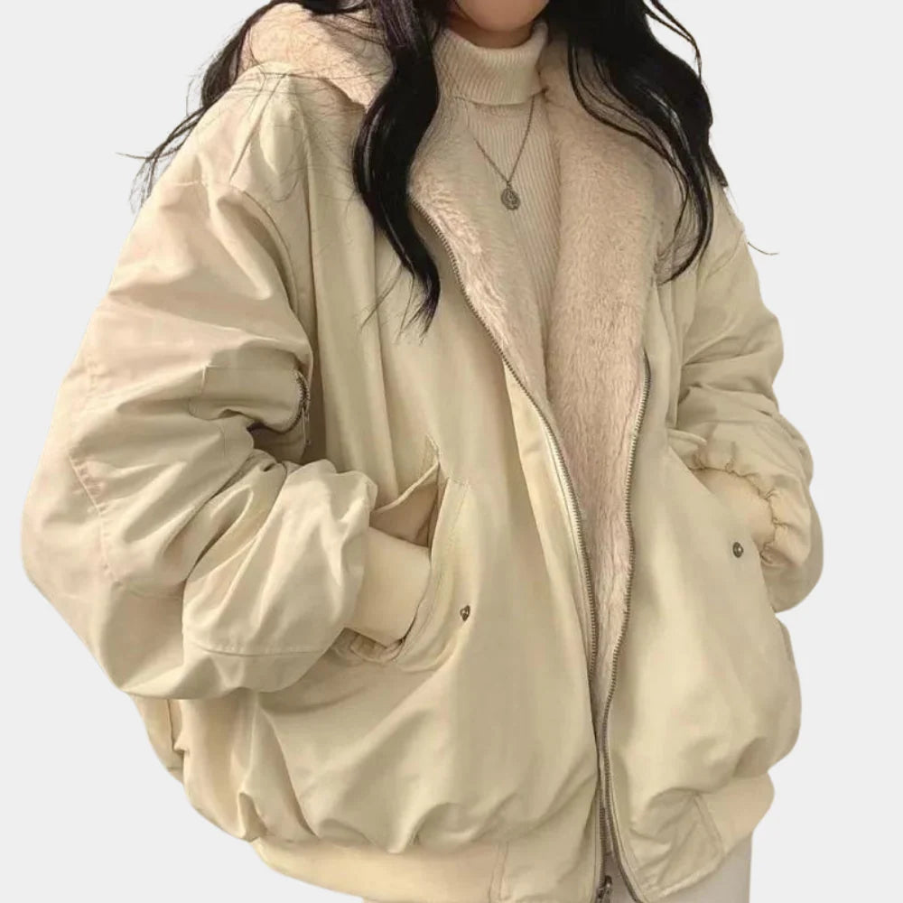 Manteau court à capuche femme couleur beige