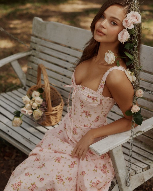 Robe midi rose vintage – vue complète