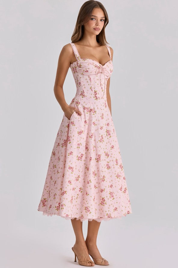 Robe Rosalee rose – détail dentelle