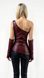 Top femme soirée similicuir asymétrique Valenne