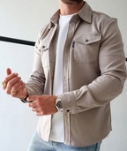 Overshirt Homme Beige Vue Face – Valenne