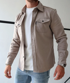 Overshirt Homme Beige Vue Côté – Valenne