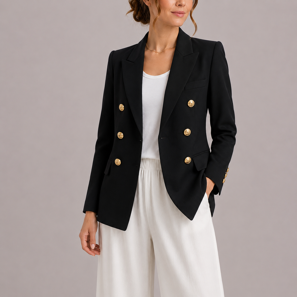 Blazer Double Boutonnage Femme Boutons Dorés Noir – Valenne