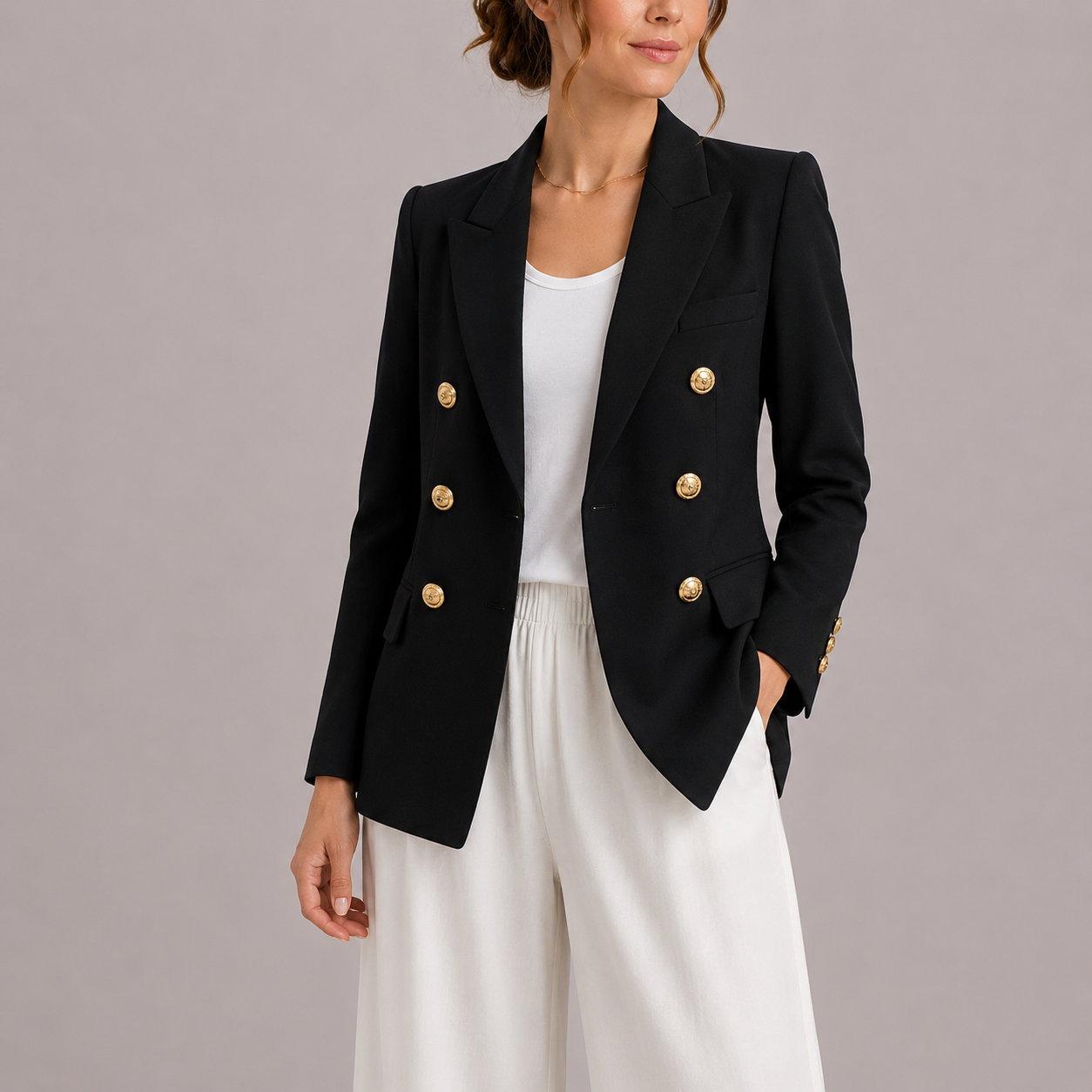 Blazer Double Boutonnage Femme Boutons Dorés Noir – Valenne