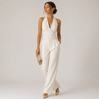 Combinaison Femme Col Halter Jambe Large Blanc Soirée – Valenne