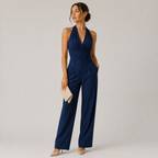 Combinaison Femme Halter Bleu Marine Jambe Large – Valenne