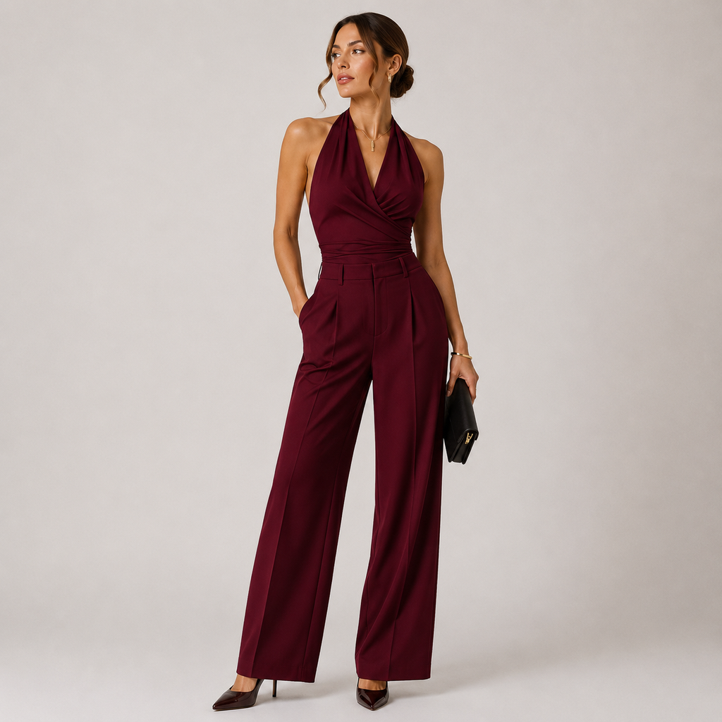 Combinaison Femme Halter Rouge Bordeaux – Valenne