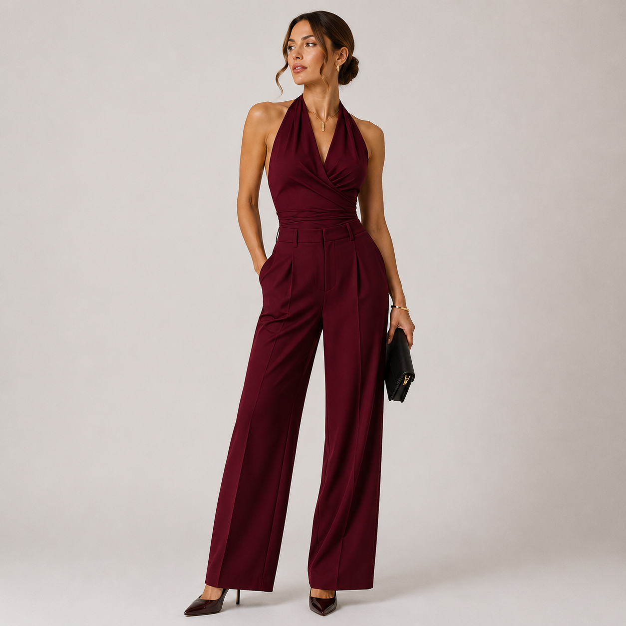 Combinaison Femme Halter Rouge Bordeaux – Valenne