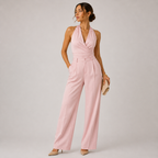 Combinaison Femme Halter Rose Poudré Jambe Large – Valenne