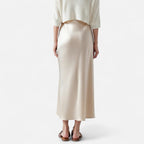 Jupe Soie Beige Femme Vue Profil – Valenne