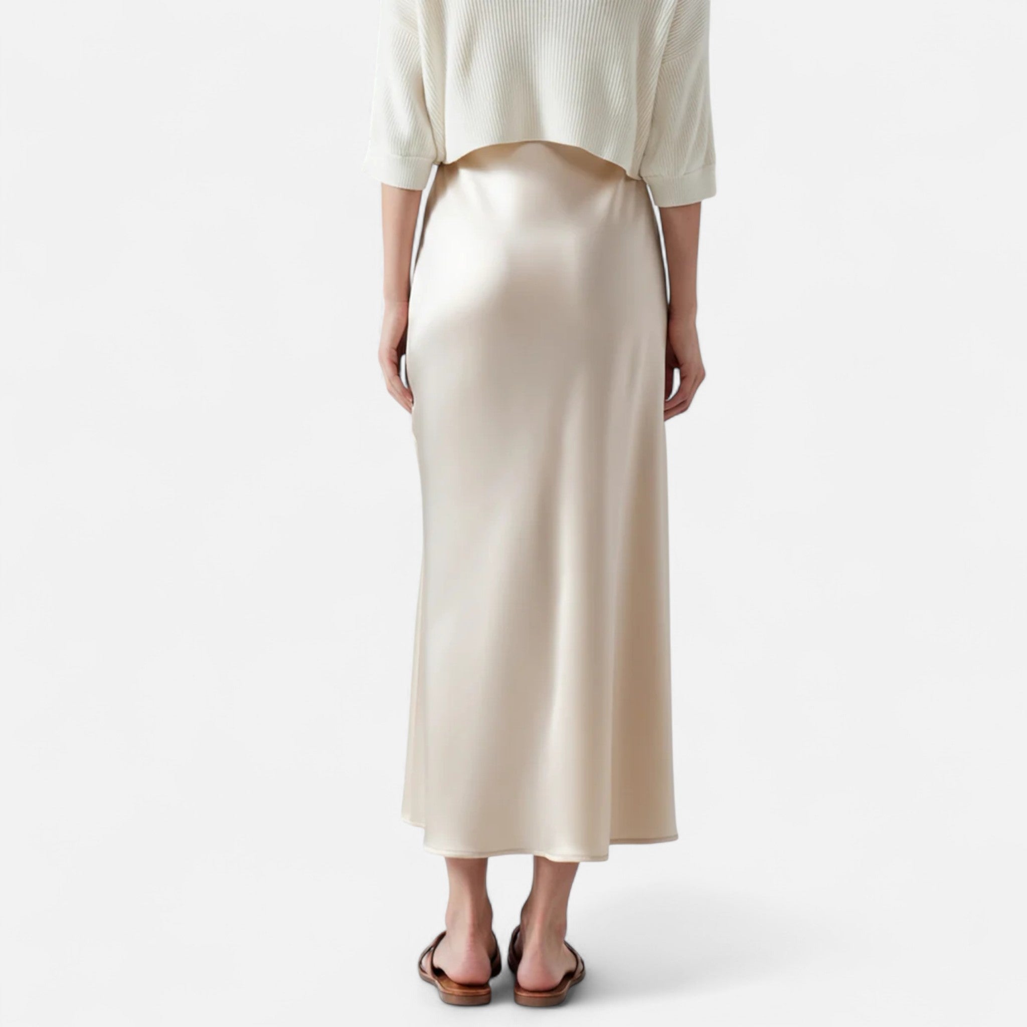 Jupe Soie Beige Femme Vue Profil – Valenne