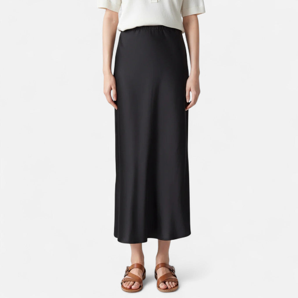 Jupe Soie Femme Noir Vue Latérale – Valenne